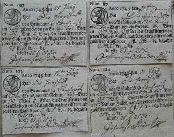 Obr. č. 4. Potvrzení z r. 1745 o prodeji 30 sudů městského piva vrchnosti za 35 zl. 25 kr. (SOA Ltm., Vs. Libochovice, kt. 522.)